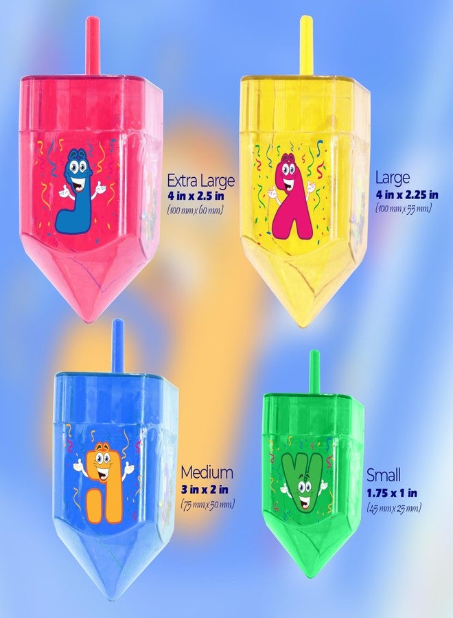 Izzy 'n' Dizzy 4 Pack Fillable Dreidels - Small 1.75 x 1 Inch - Great for Chocolate Coins and Candy - Assorted Colors - Image 2